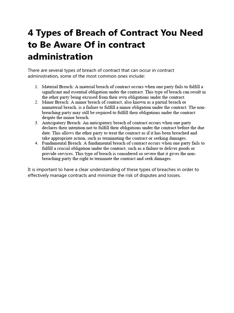4 Types Of Breach Of Contract You Need To Be Aware Of In Contract