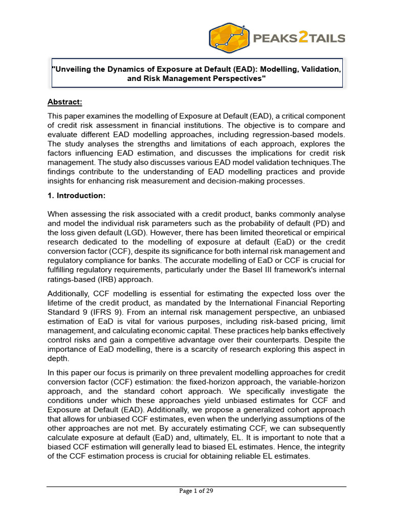 EAD and CCF Modelling Approaches | PDF | Coefficient Of Determination ...