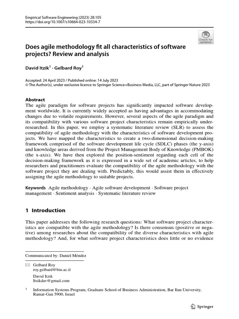 Does agile methodology fit all characteristics of software project