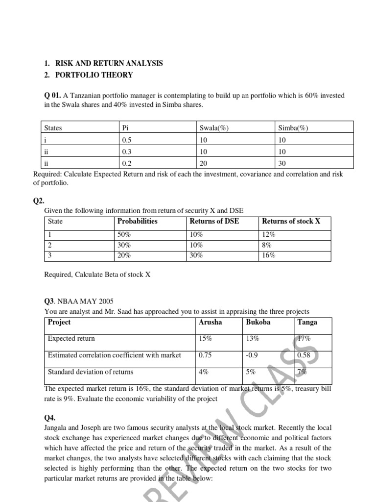 Portfolio Risk and Return Analysis | PDF | Beta (Finance) | Capital ...