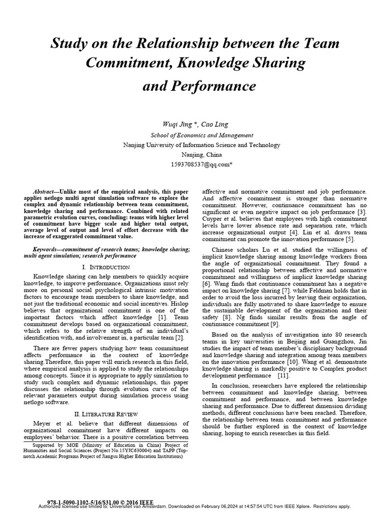 Team Commitment & Knowledge Sharing Study | PDF | Simulation | Knowledge