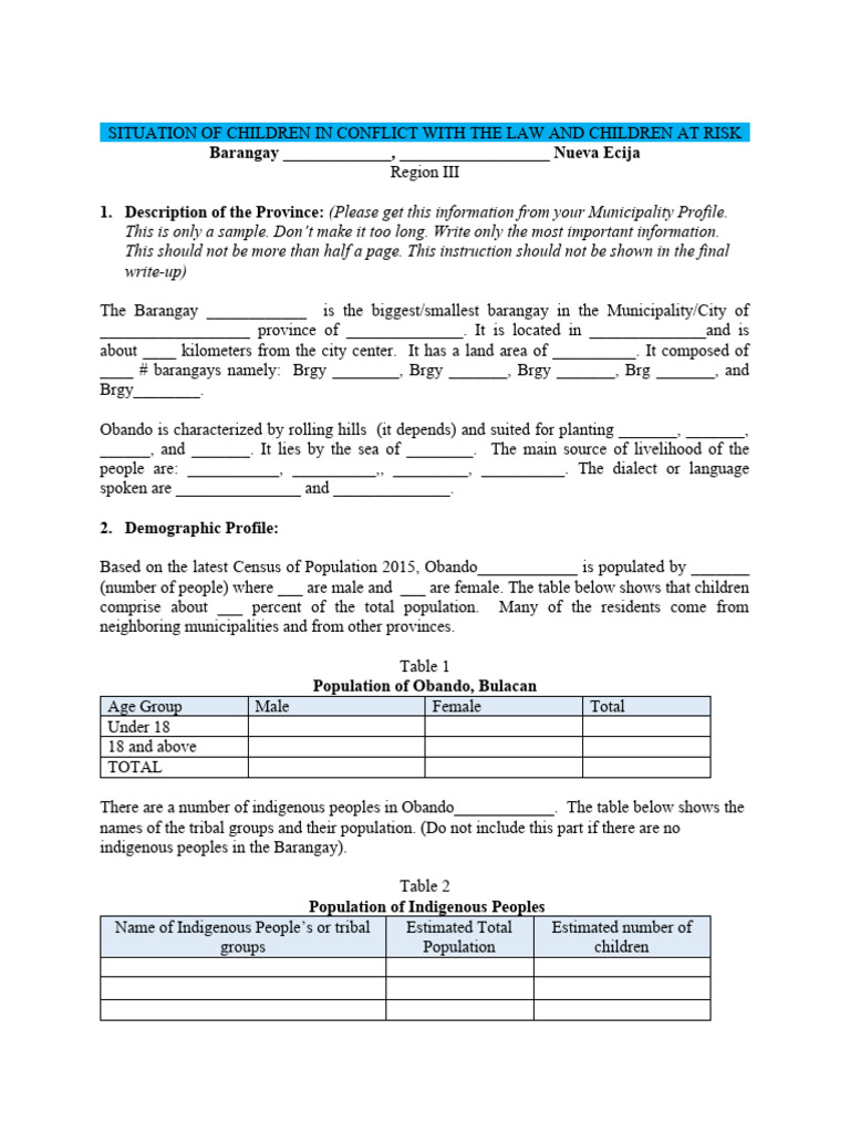 Situation Analysis Barangays In Cabanatuan Pdf Rape Juvenile