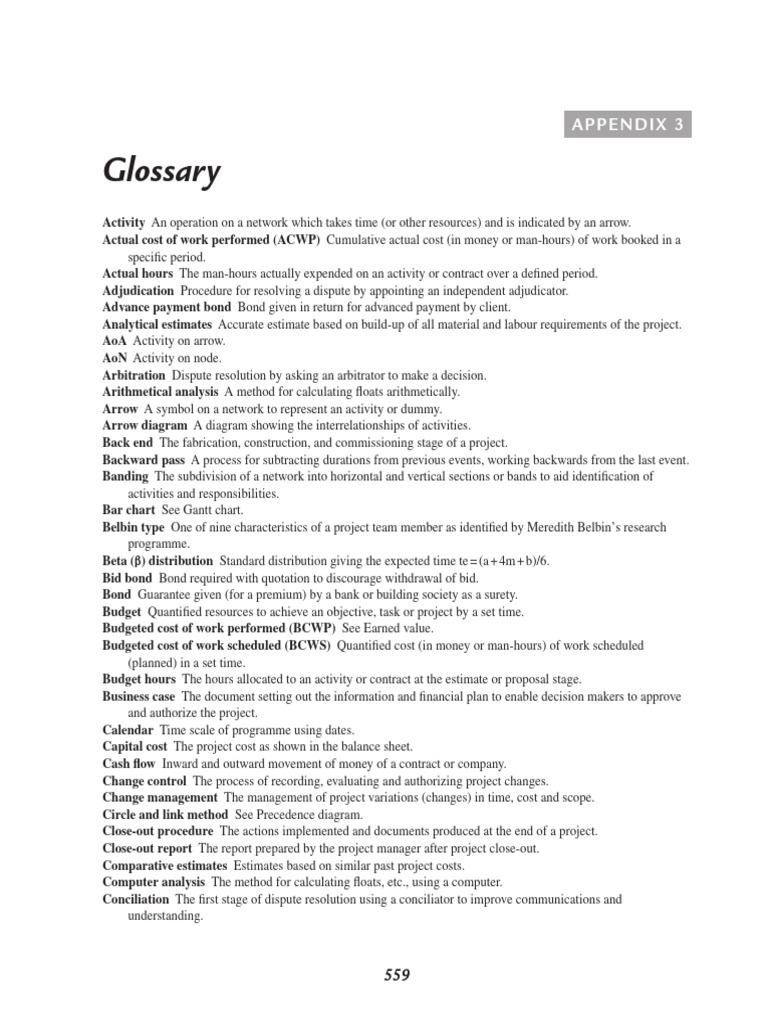 Appendix 3 Glossary 2017 Project Management Planning and Control