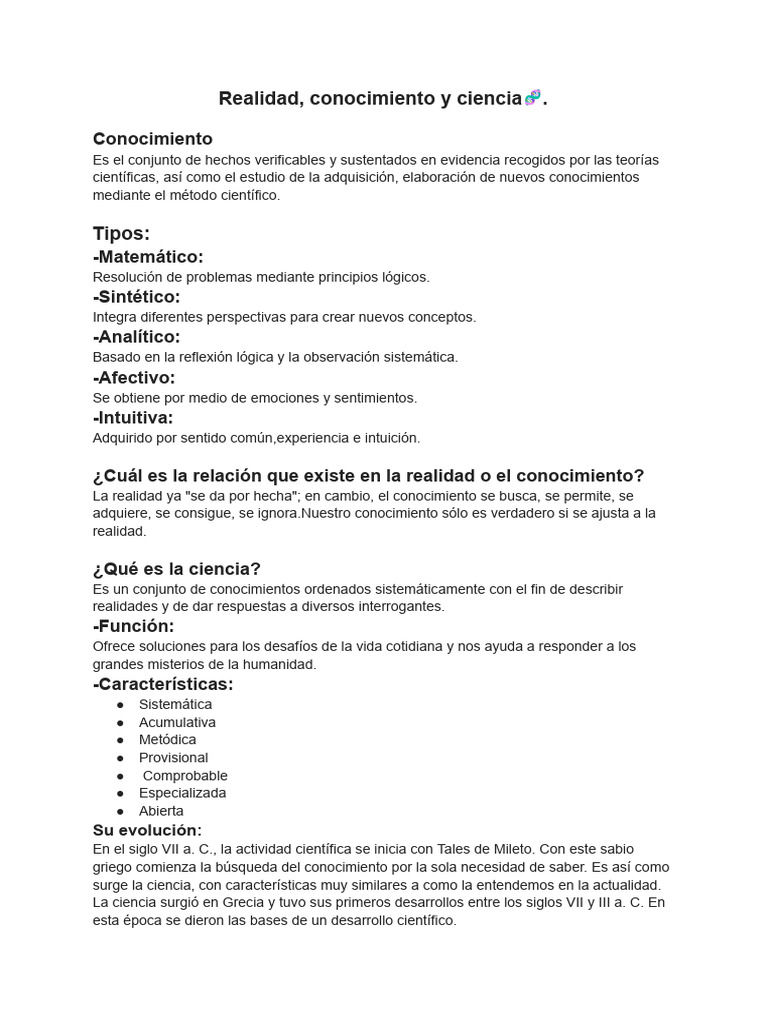 Realidad, Conocimiento y Ciencia 5 | PDF | Conocimiento | Realidad