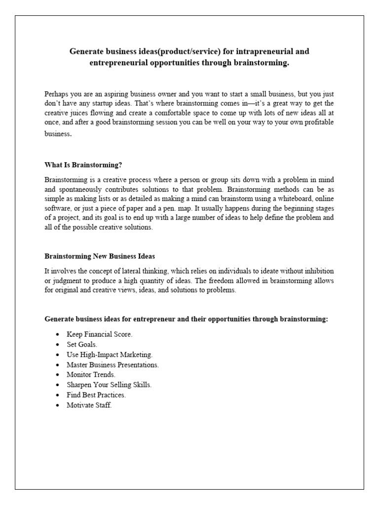 Brainstorming Business Ideas Effectively | PDF | Brainstorming ...