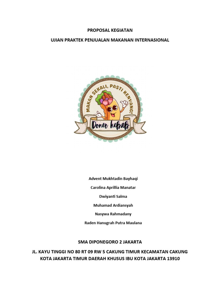 Proposal Usaha Kebab SMA Diponegoro 2 | PDF | Memasak, Makanan, & Anggur