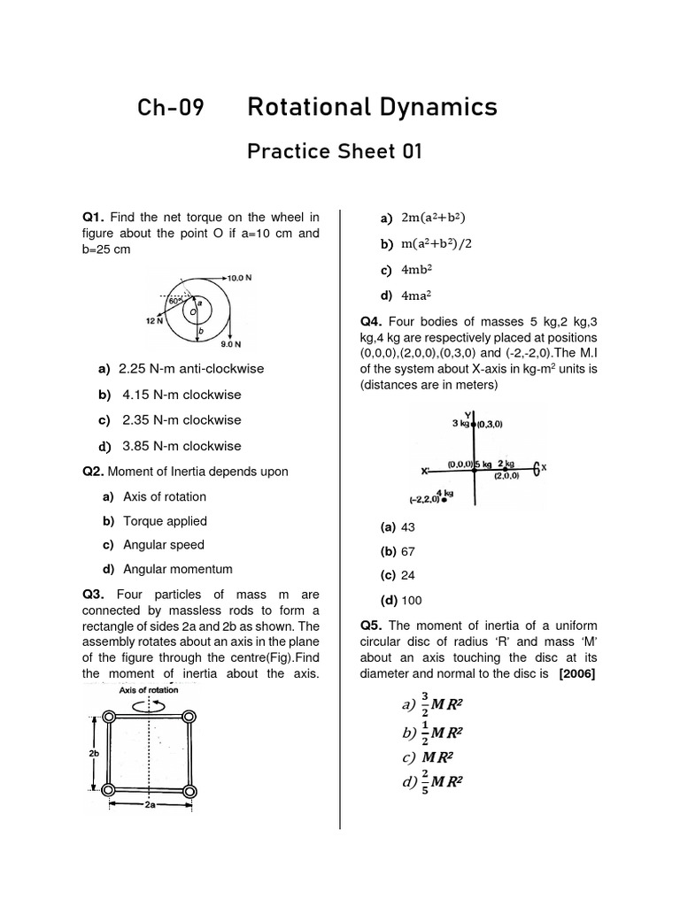Rotational Dynamics - Practice Sheet 01 | PDF | Rotation Around A Fixed ...