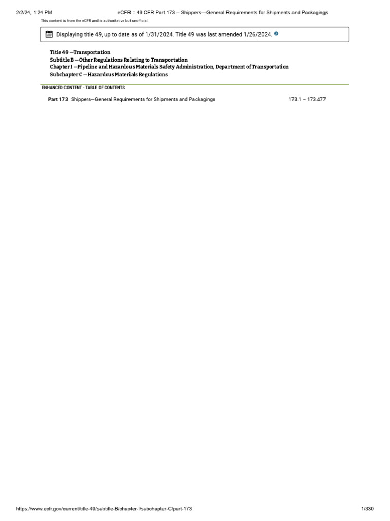 Ecfr 49 cfr part 173 shippers general requirements for shipments