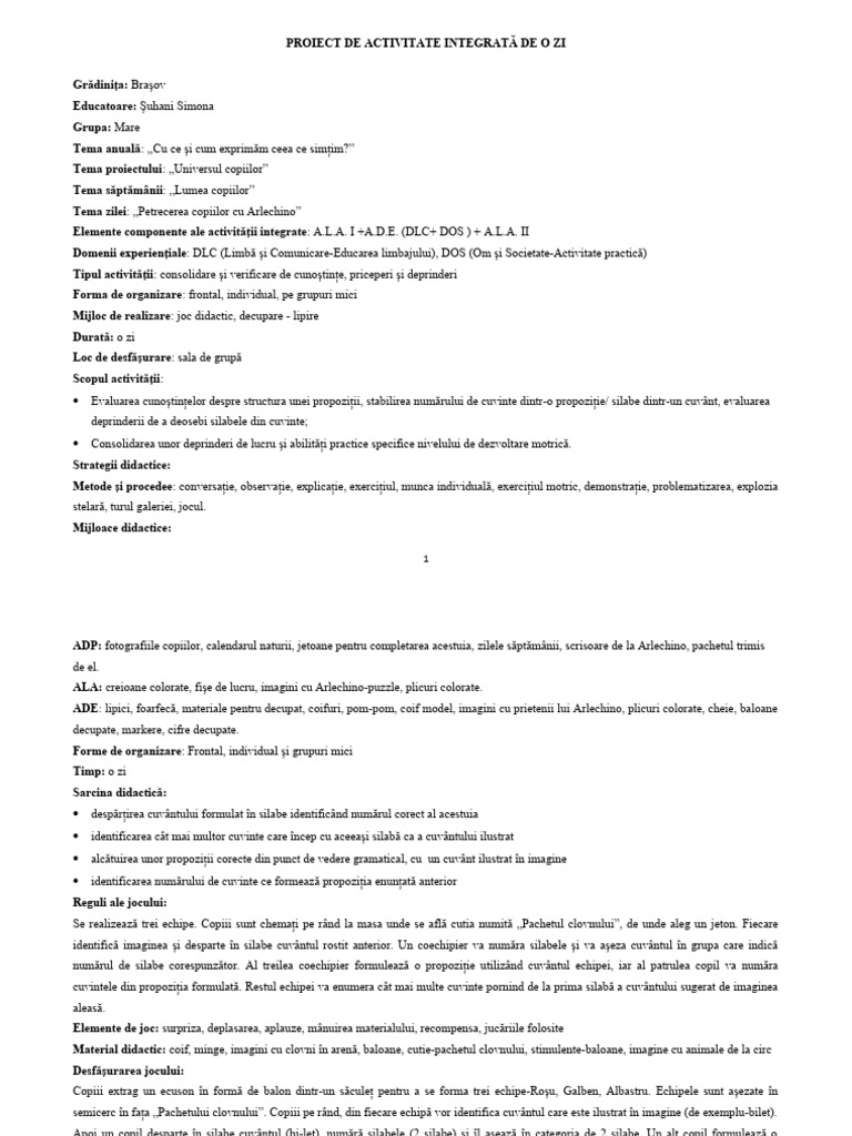 Proiect de Activitate Integrata | PDF