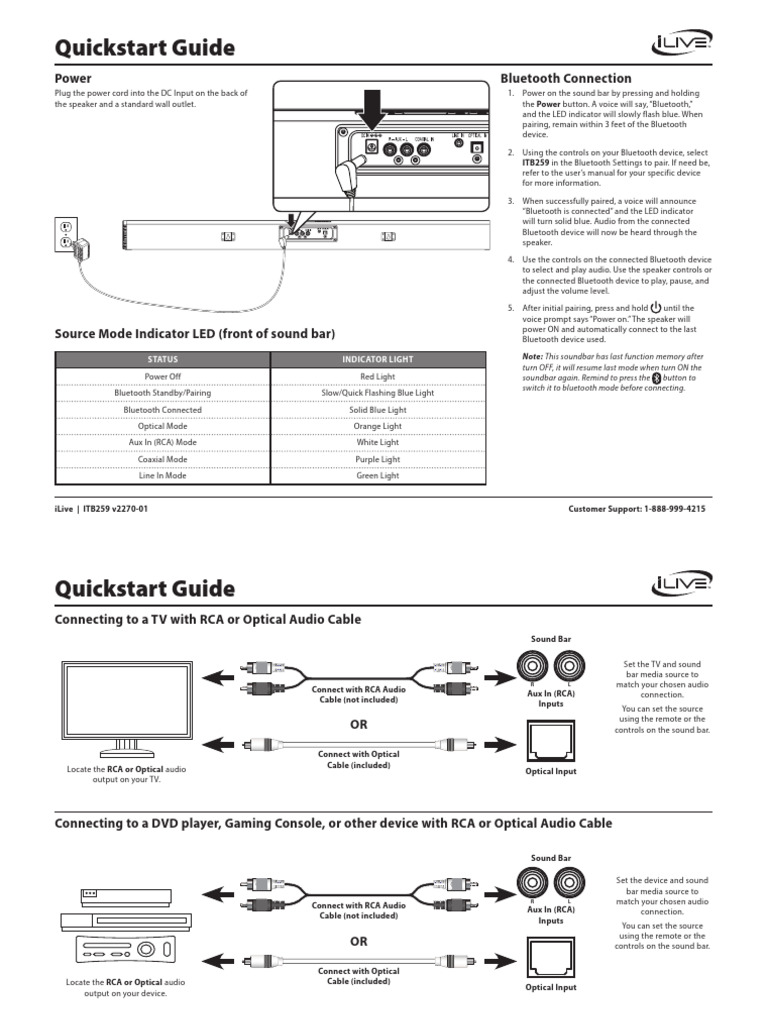 iLive ITB259 Sound Bar Quickstart Guide | PDF | Bluetooth | Information ...