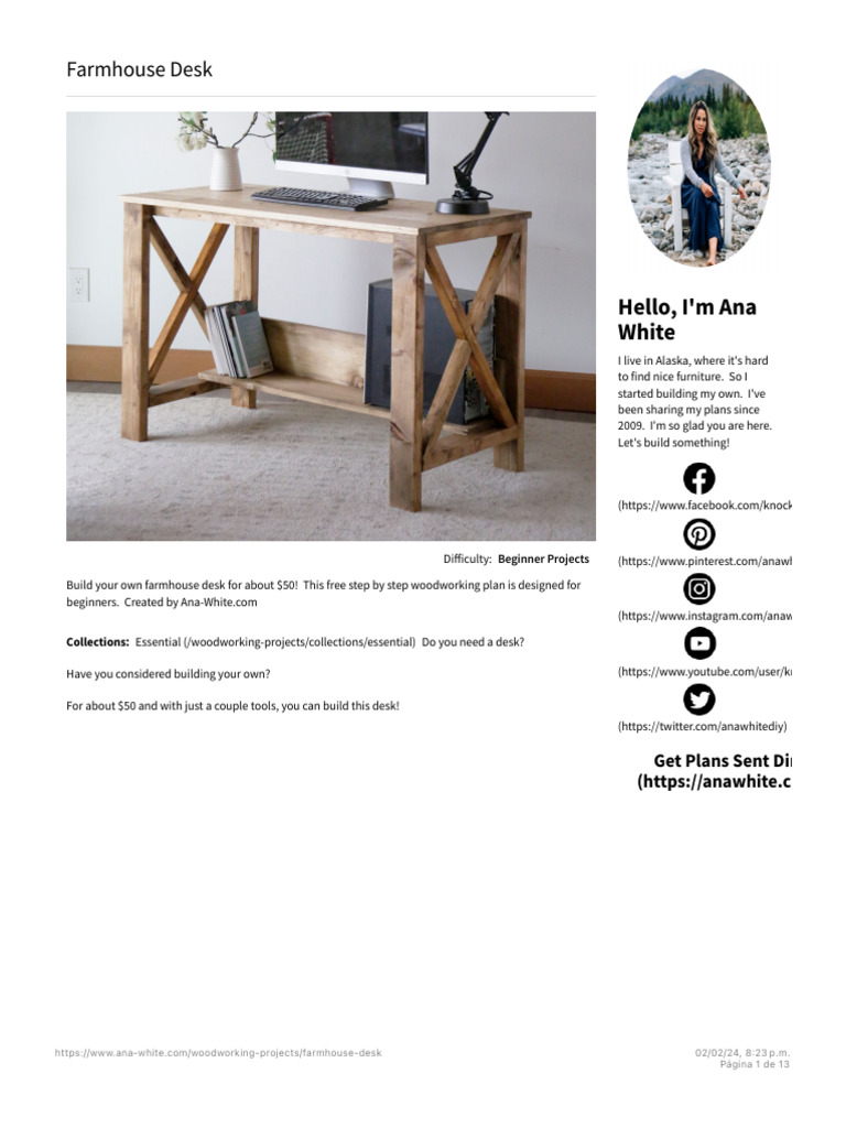 DIY Farmhouse Desk Plans Under $50 | PDF | Desk | Computing