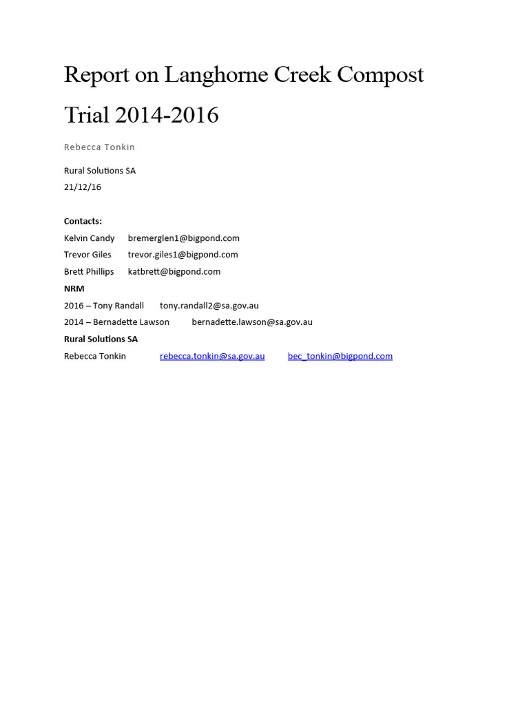 Langhorne Creek Peats Soil Trial Results | PDF | Manure | Compost