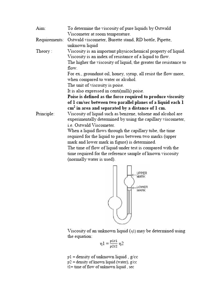 Viscosity of Liquid by Ostwald PDF Viscosity Liquids