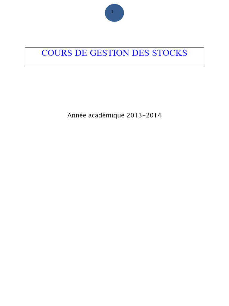 Cours Complet sur la Gestion des Stocks | PDF | Inventaire | Loi de ...