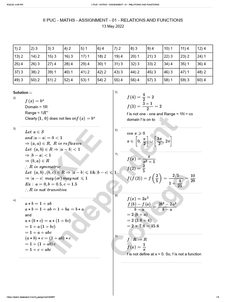 01 Relations And Functions Key Pdf Mathematical Objects Geometry