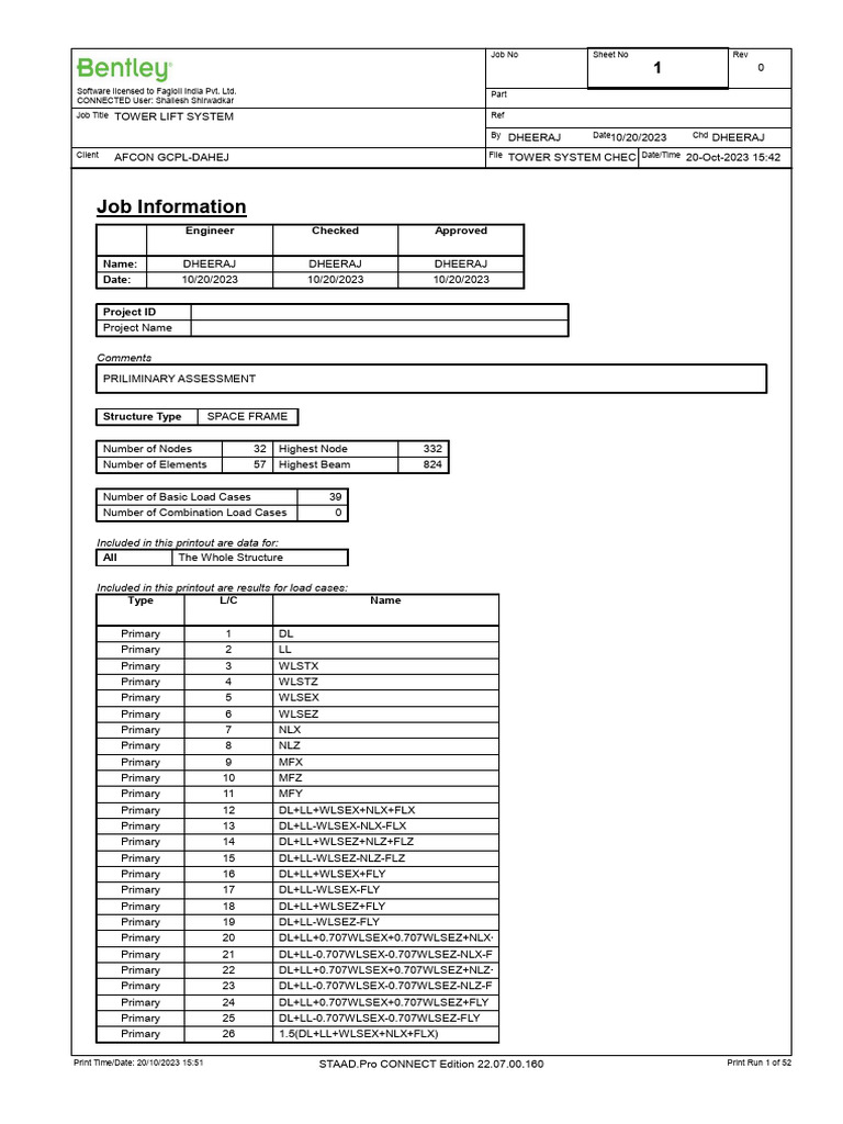 Tower Lift System Structural Analysis | PDF | Civil Engineering ...