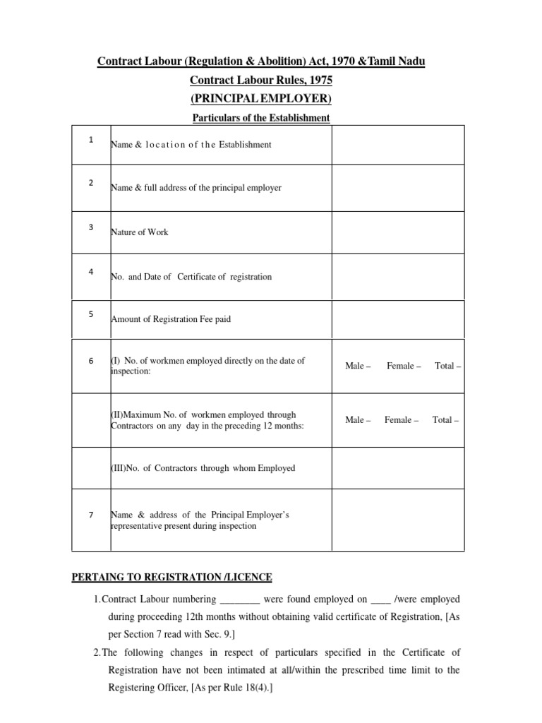 Contract Labour Short Form