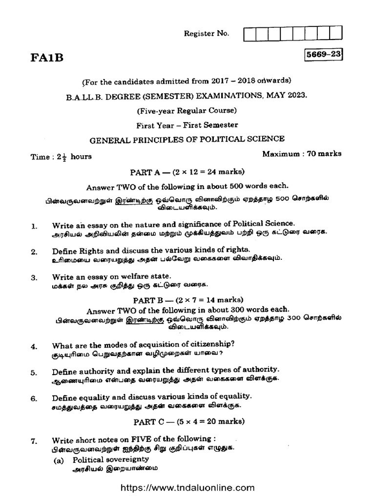 Ballb 1 Sem General Principles of Political Science 5669 23 May 2023 | PDF