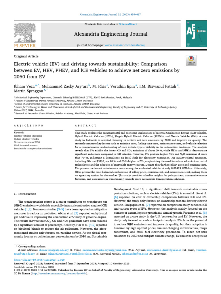 1 s2.0 S1110016823009055 Main | PDF | Electric Vehicle | Plug In Hybrid