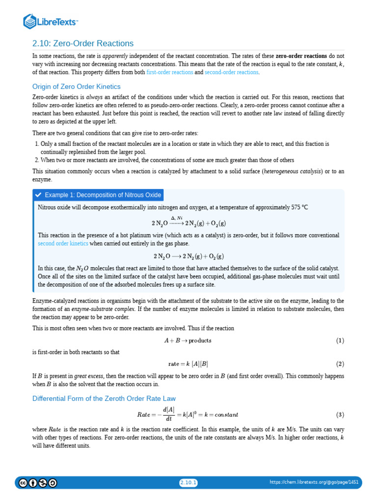 2.10 Zero-Order Reactions | PDF | Reaction Rate | Chemical Reactions
