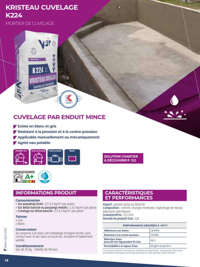 Mortier de Cuvelage Kristiau K224 | PDF | Béton | Mortier (matériau)