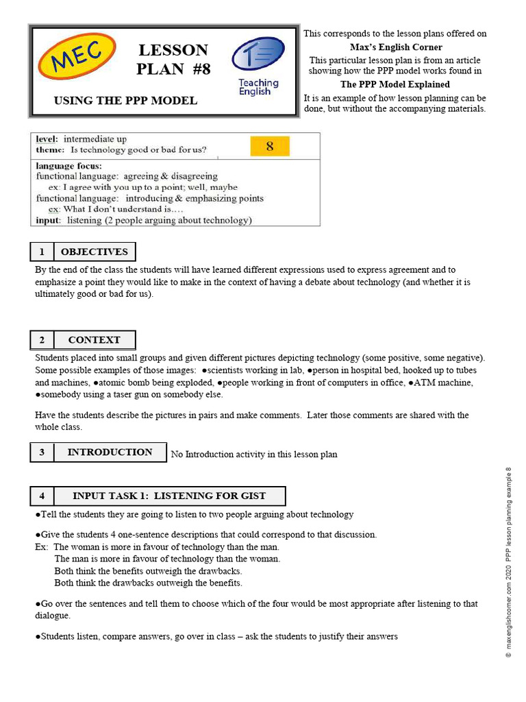 PPP Lesson Plan for Technology Debate | PDF | Human Communication
