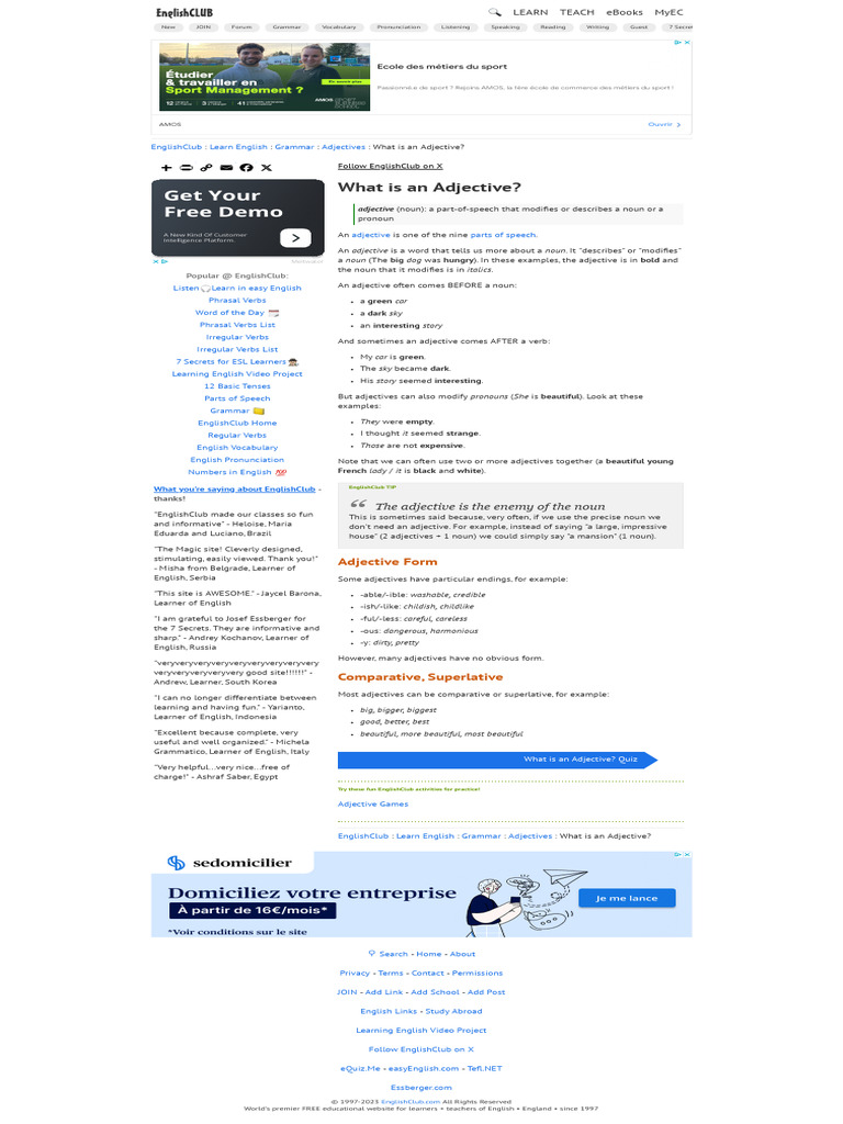Understanding Adjectives in English | PDF | Part Of Speech | Adjective