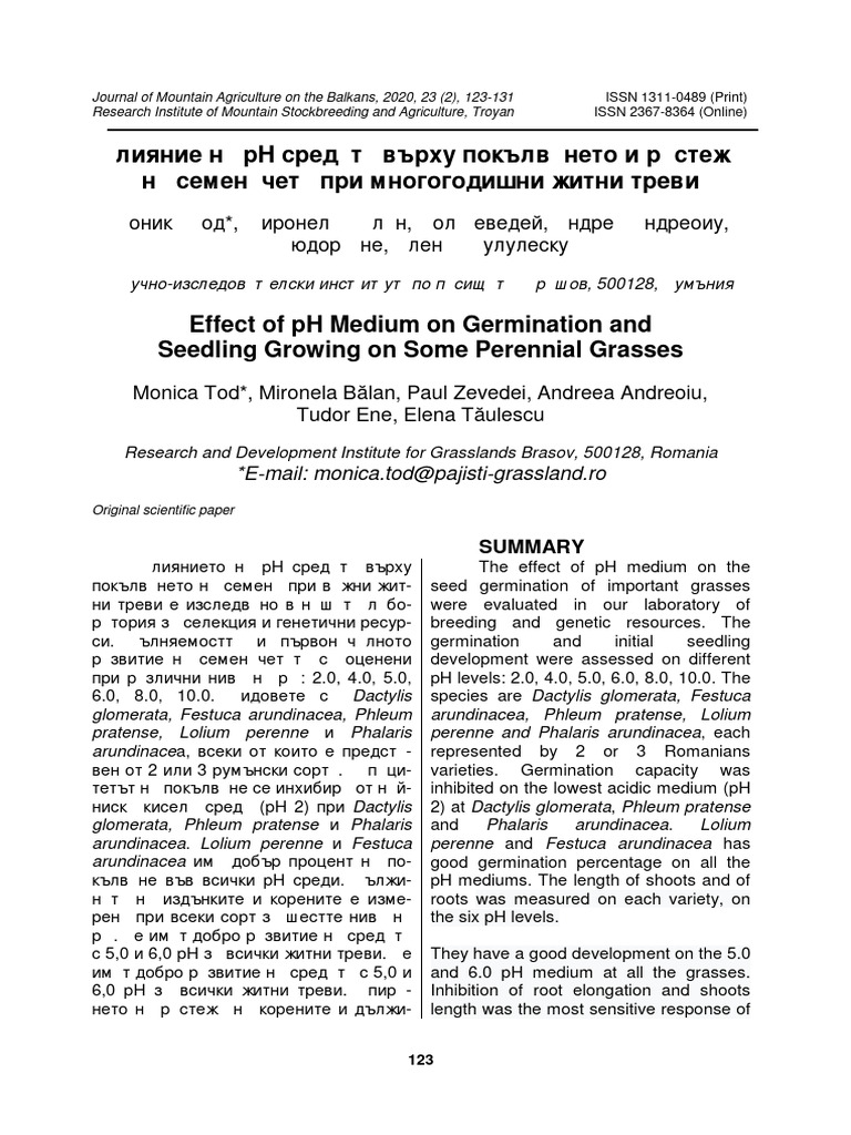 Effect of PH Medium On Germination and Seedling Growing On Some ...
