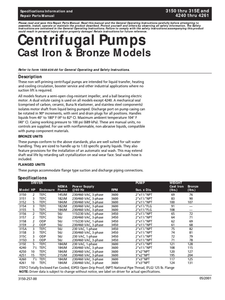 Centrifugal Pumps Repair Parts Manual | PDF | Pump | Mechanical Engineering