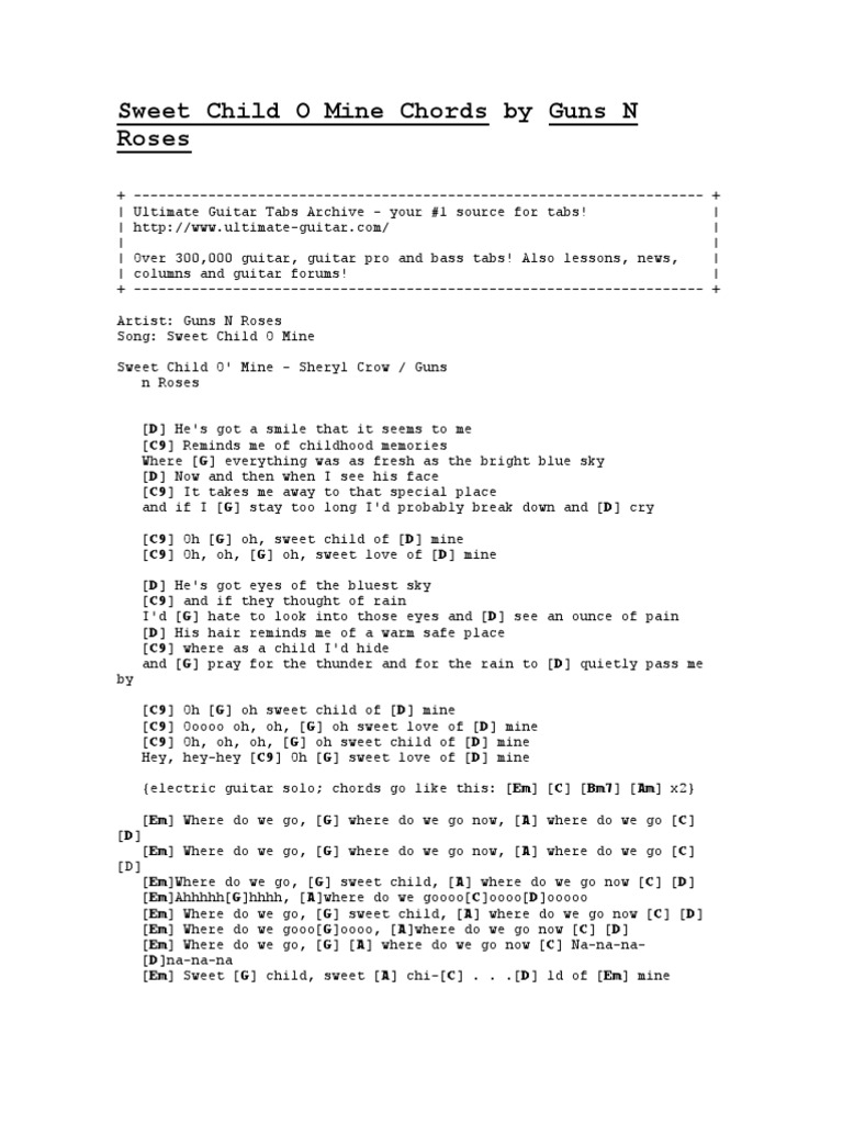 Sweet Child O Mine Chords by Guns N Roses Song Structure