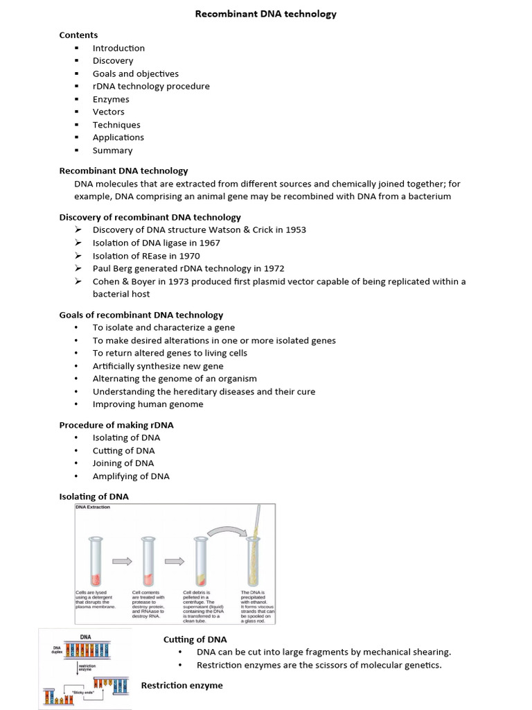 Overview of Recombinant DNA Technology | PDF | Vector (Molecular ...