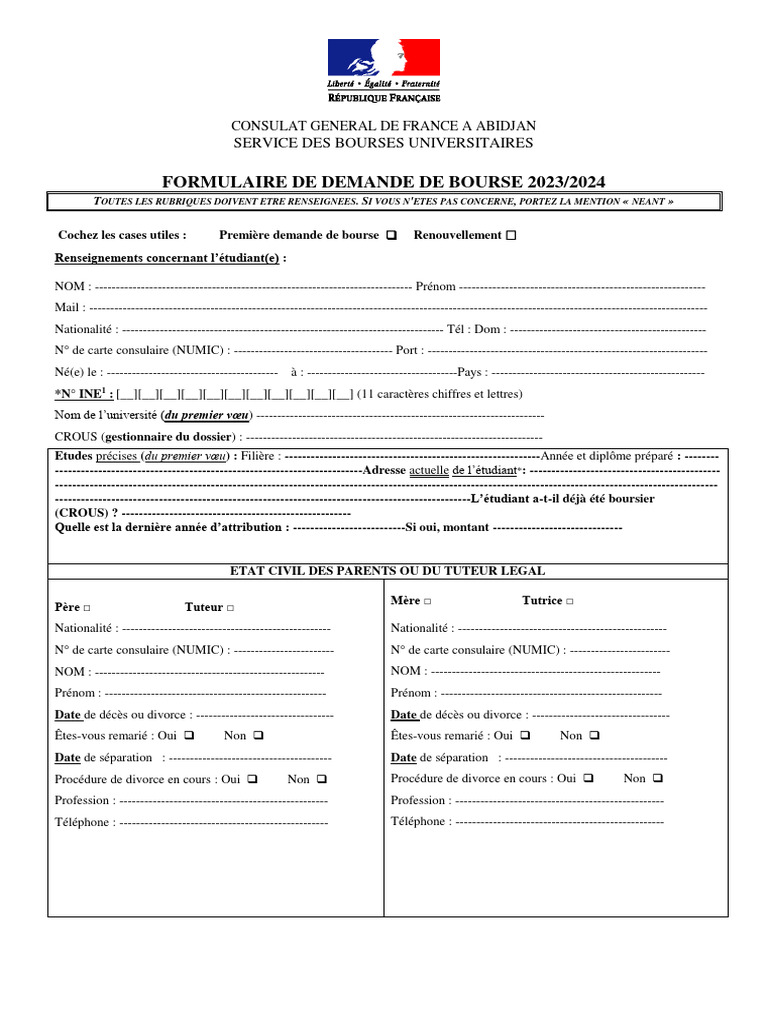 Formulaire de demande de bourse 2023/2024 | PDF | Retraite | Logement