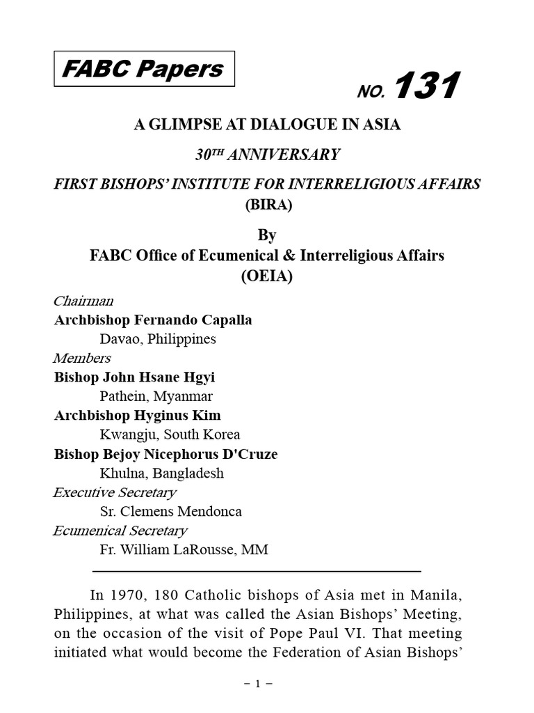 FABC Dialogue Insights: 30 Years of BIRA | PDF | Interfaith Dialogue ...