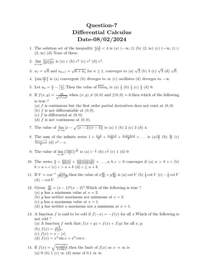Question7 - Differential Calculus | PDF | Mathematical Analysis | Calculus
