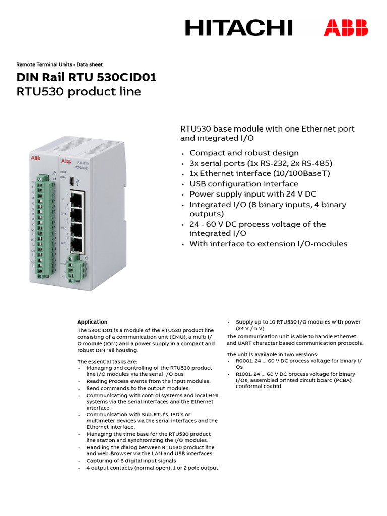 RTU530CID01 Data Sheet Overview | PDF | Input/Output | Relay