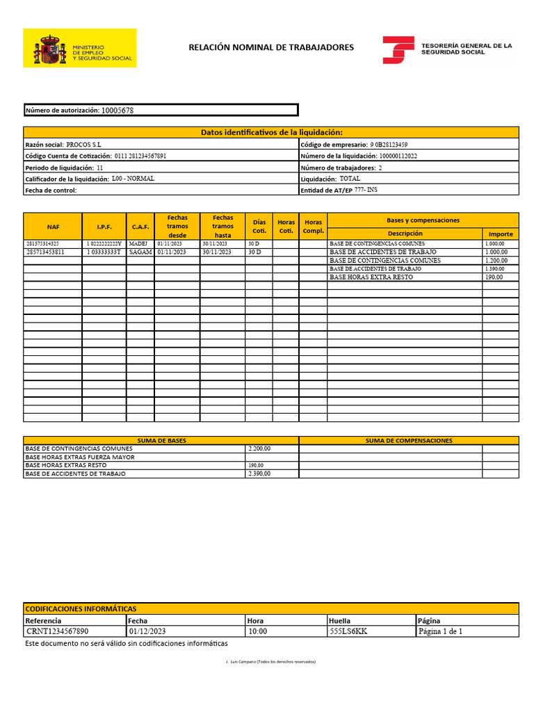 Relación Nominal de Trabajadores RNT | PDF