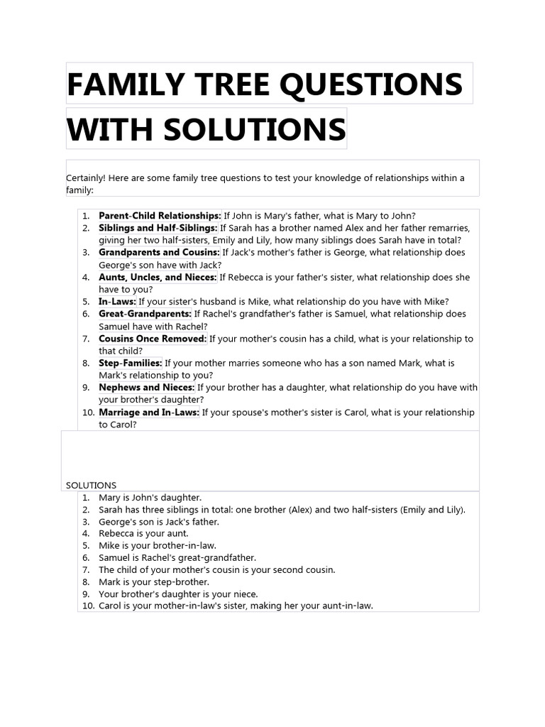 Family Tree Questions With Solutions | PDF