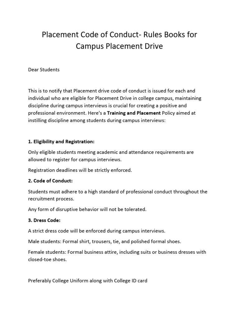 Placement Code of Conduct Guidelines | PDF | Disciplines