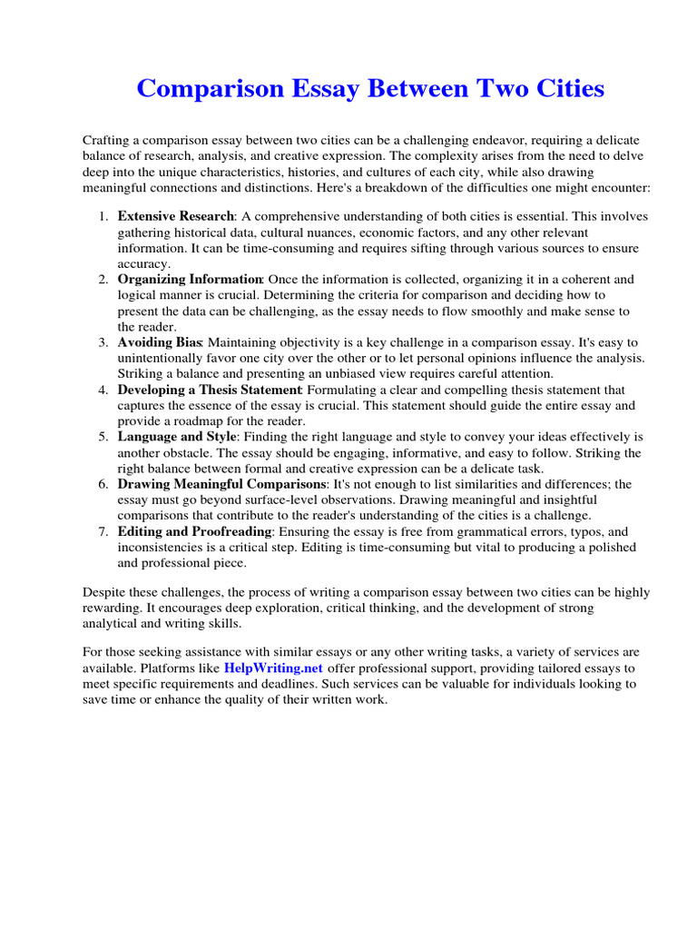Comparison essay between two cities pdf organization development