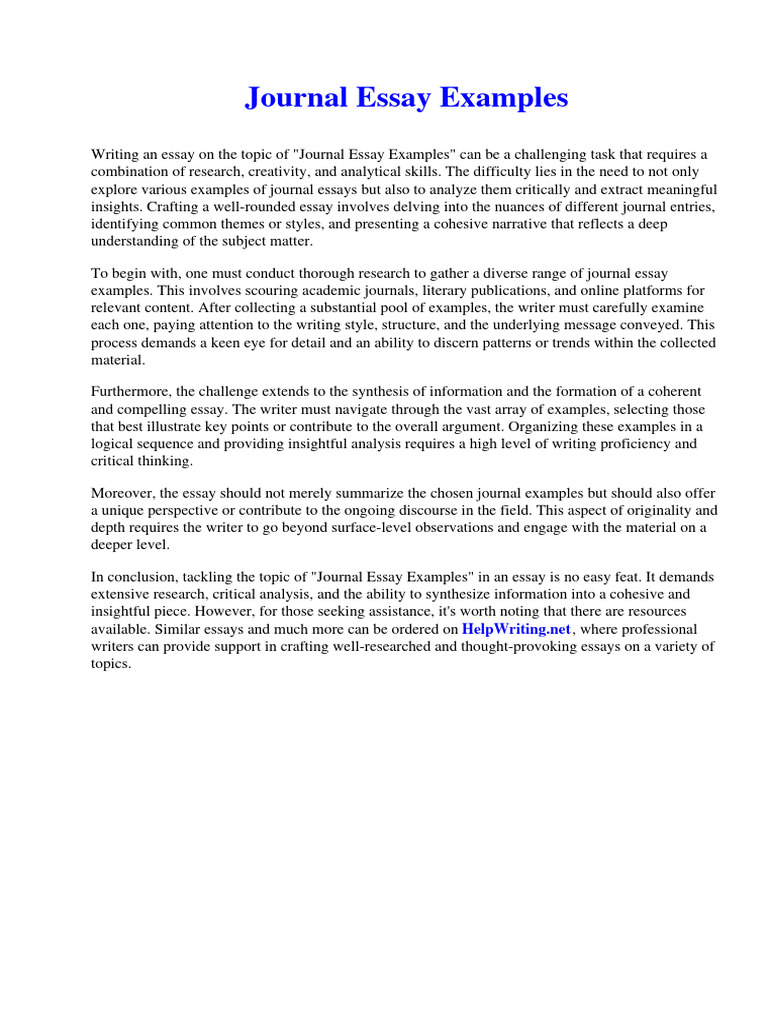 Journal Essay Examples | PDF | First Amendment To The United 