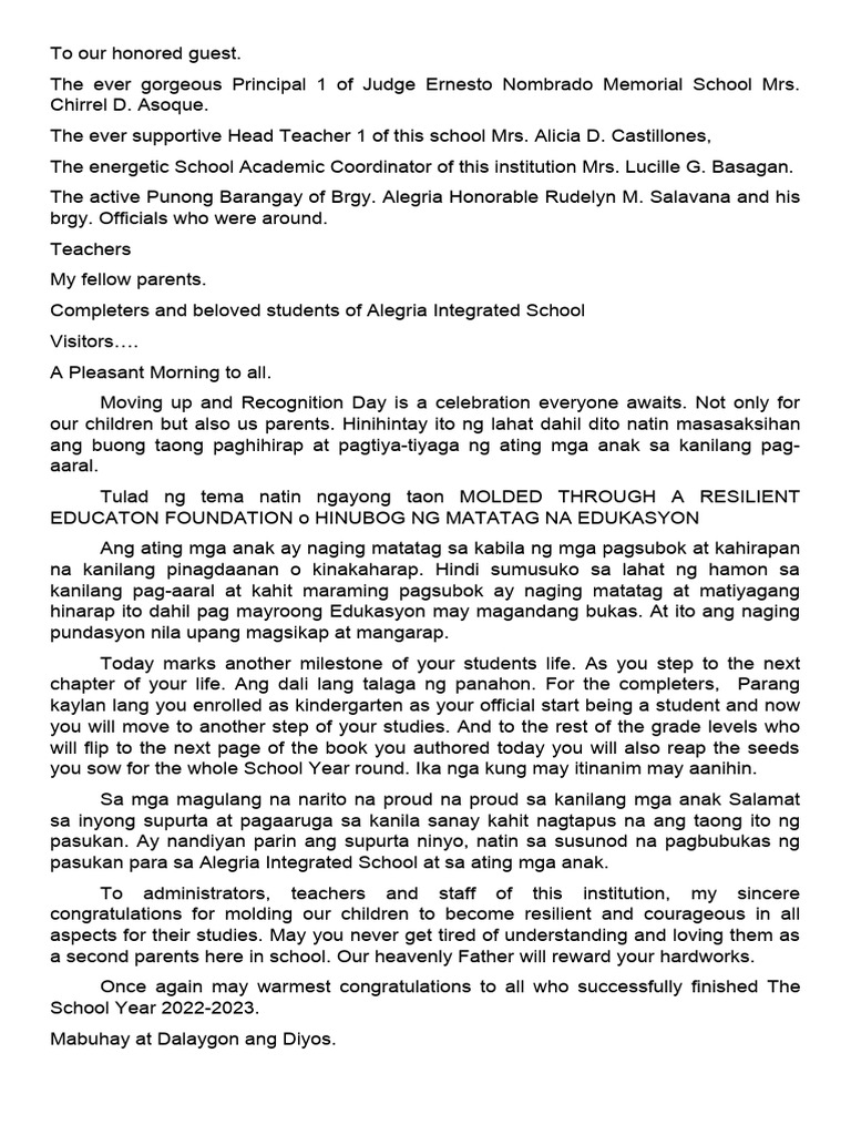 PTA Speech | PDF