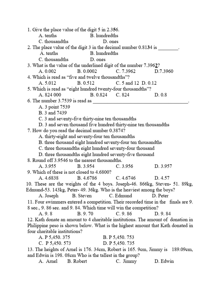 Rounding and Reading Decimals | PDF | Mathematics | Arithmetic