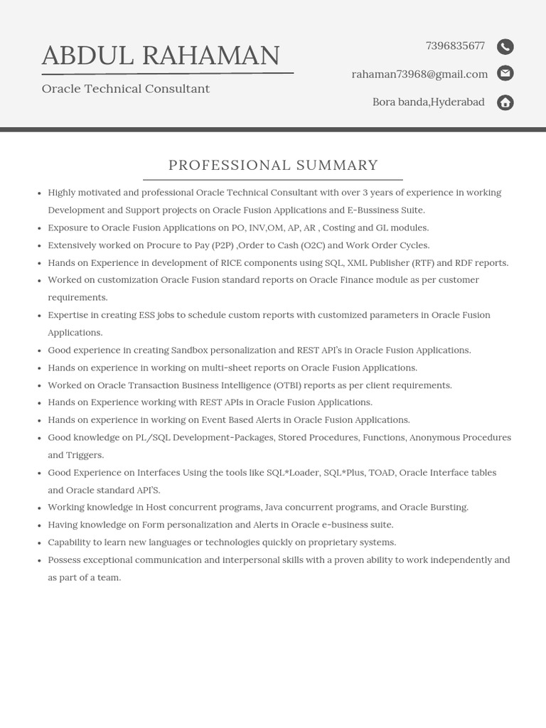 Oracle Technical Consultant Profile | PDF | Oracle Corporation | Sql