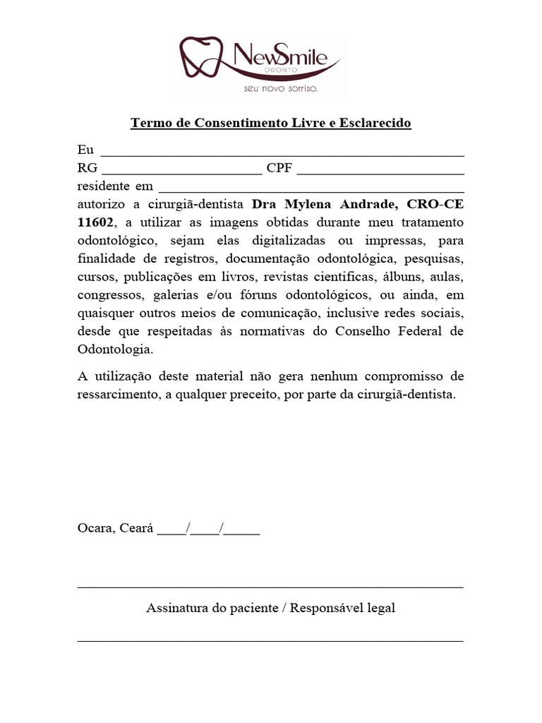 Termo de Consentimento Odontológico | PDF | Bem-estar