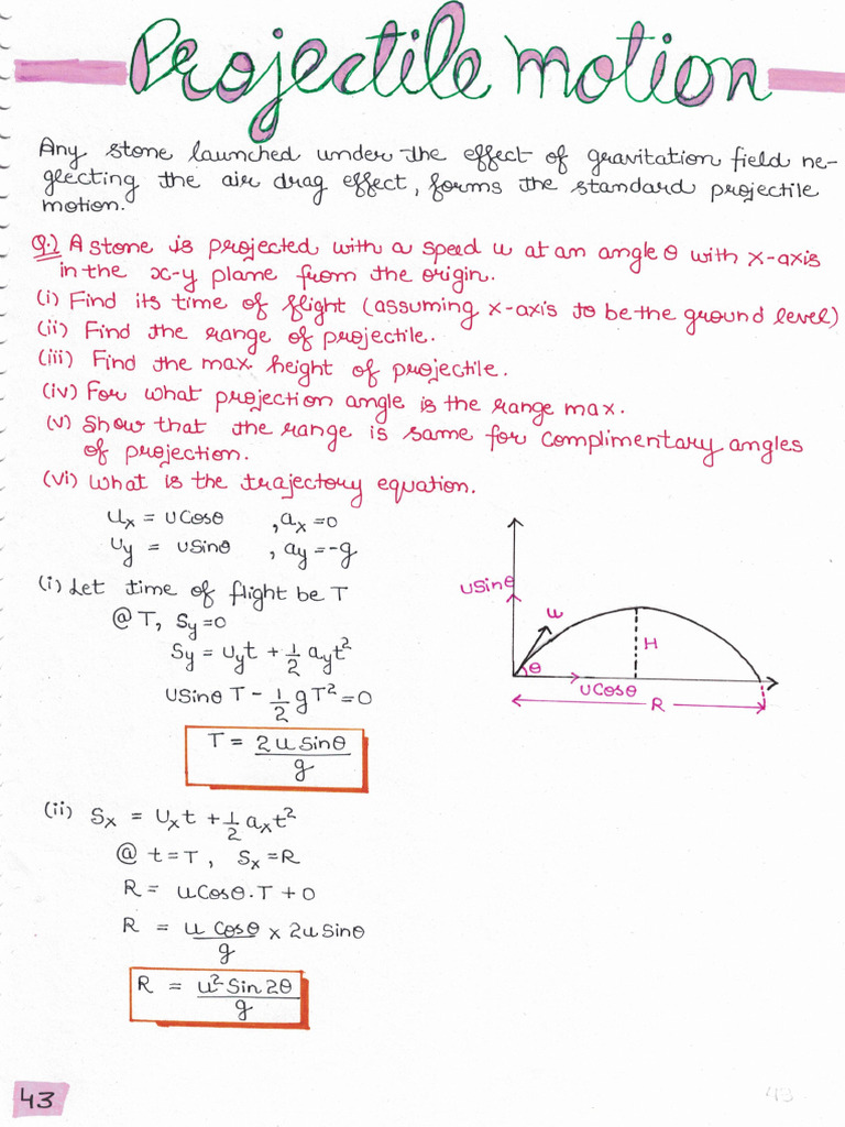 Projectile Motion (Colorful Physics Topper's Notes) | PDF