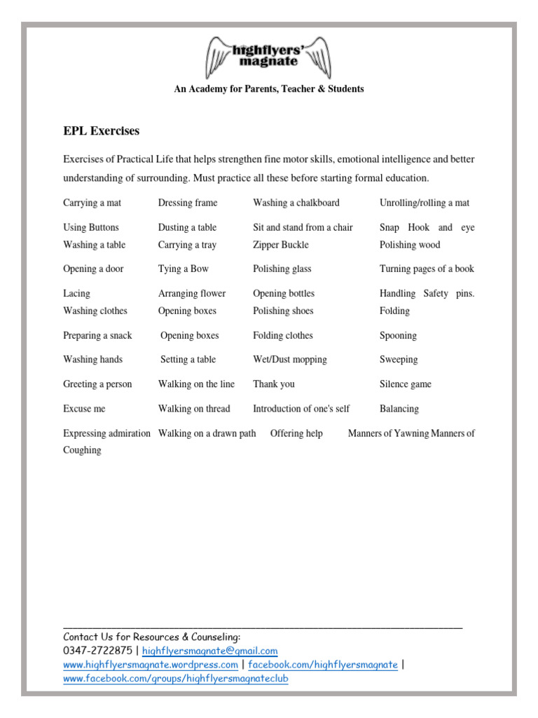 EPL Exercises for Early Education | PDF