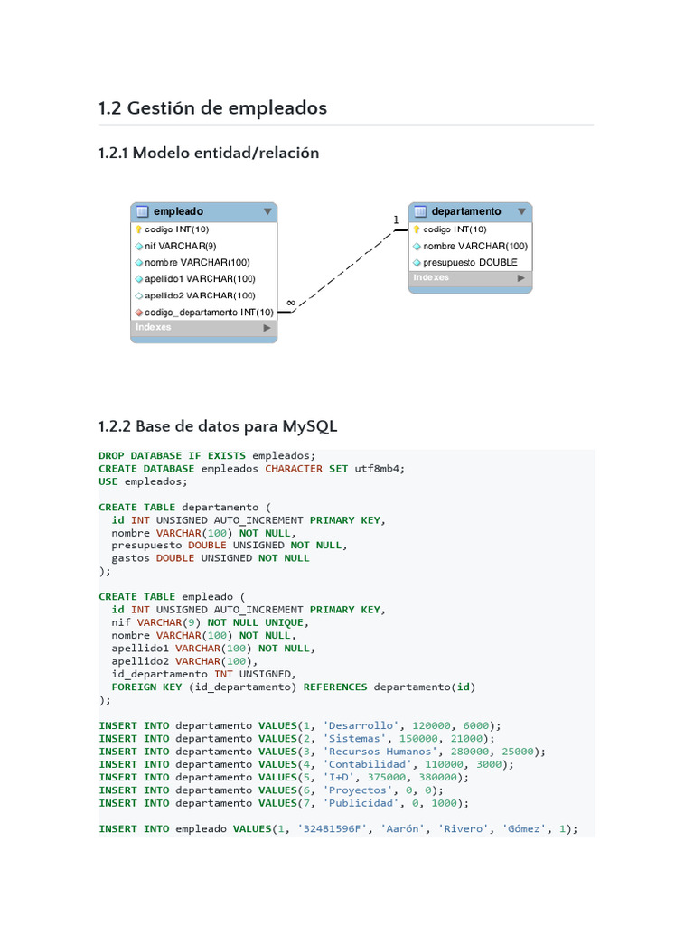 Gestión de Base de Datos de Empleados | PDF | Ciencia de sistemas | SQL