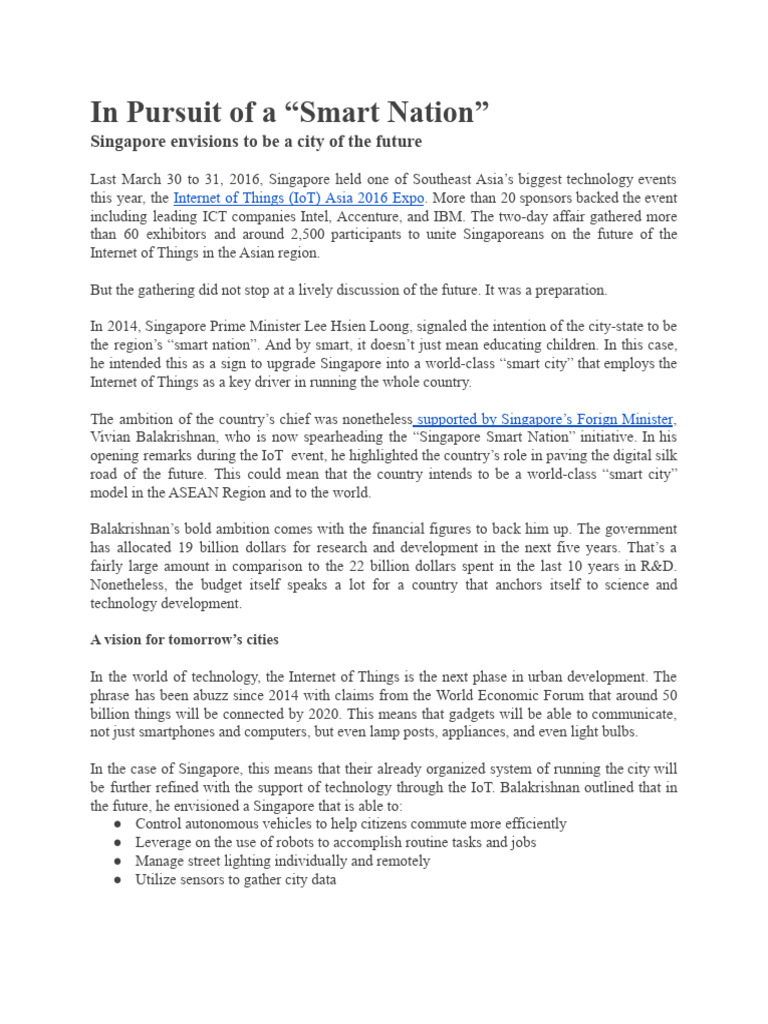 In Pursuit of A Smart Nation | PDF | Internet Of Things | Singapore