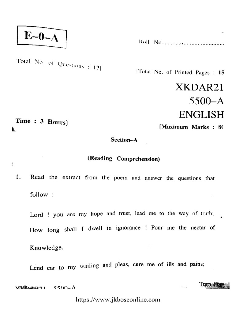 JK Bose Class 10 English 5500 A 2021 | PDF