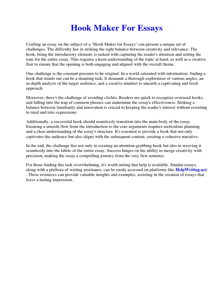 Hook Maker For Essays Download Free PDF Intensive Care Unit Literacy
